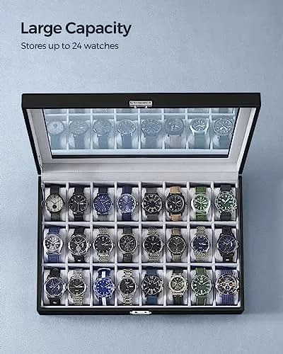 SONGMICS 24-Slot Watch Box Organizer with Glass Lid & Lock | 43.5cm (17.1") L x 29.5cm (11.6") W thumbnail 3