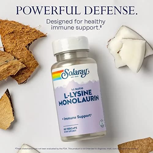 SOLARAY L-Lysine Monolaurin Immune Support Supplement 1,000 mg (500 mg Each) 60 VegCaps | Supports Immune System & Gut Health thumbnail 3