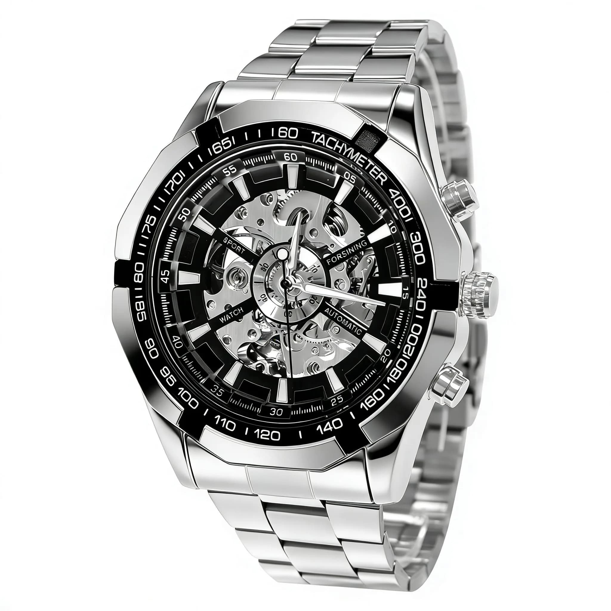 Gute Mechanical Skeleton Watch Self-Winding Stainless Steel Gold | Classic Automatic Men’s Wristwatch — Silver