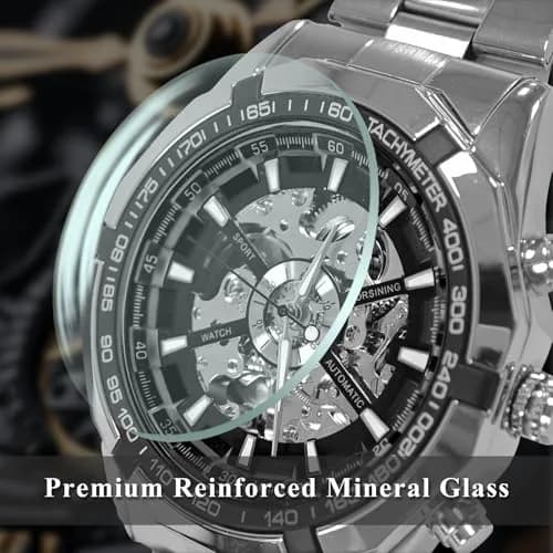 Gute Mechanical Skeleton Watch Self-Winding Stainless Steel Silver | Automatic Men's Wristwatch with 45mm Dial thumbnail 5