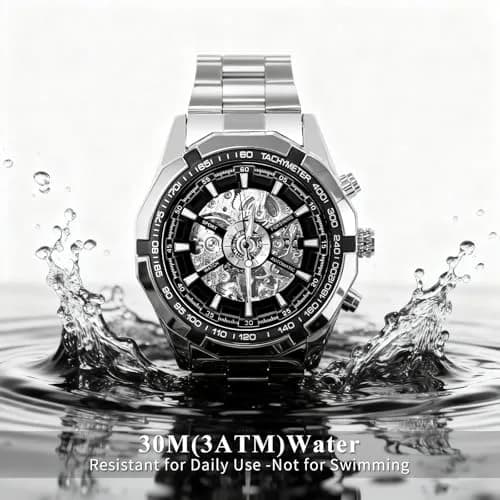 Gute Mechanical Skeleton Watch Self-Winding Stainless Steel Silver | Automatic Men's Wristwatch with 45mm Dial thumbnail 6