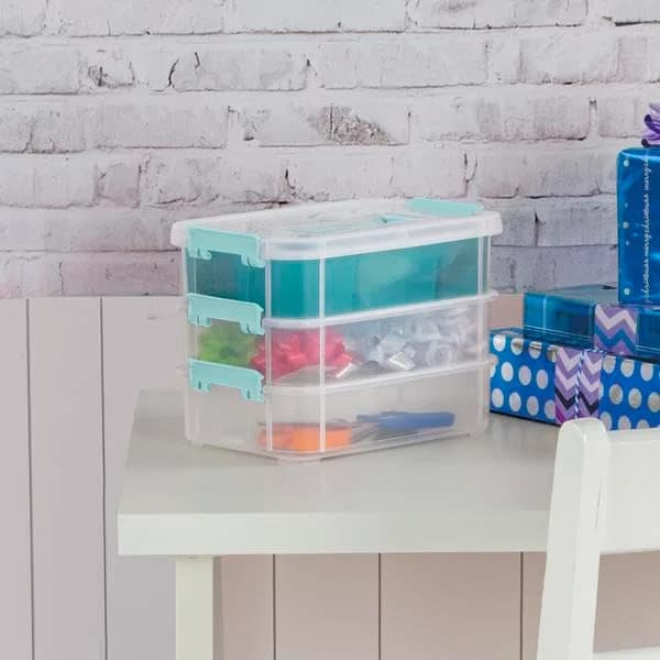 Sterilite 14138606 Layer Stack & Carry Box, 10-5/8-Inch | 3-Layer Plastic Storage with Divider Tray thumbnail 2