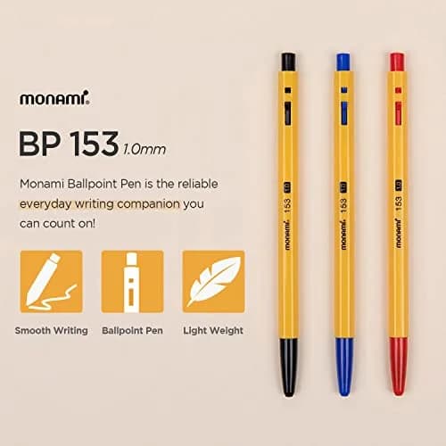 MONAMI BP 153 Retractable Ballpoint Pen, Medium Point (1.0mm), Black, 12-Count | Smooth Ink Flow thumbnail 2