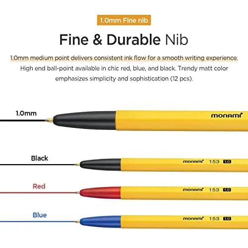 MONAMI BP 153 Retractable Ballpoint Pen, Medium Point (1.0mm), Black, 12-Count | Smooth Ink Flow thumbnail 3