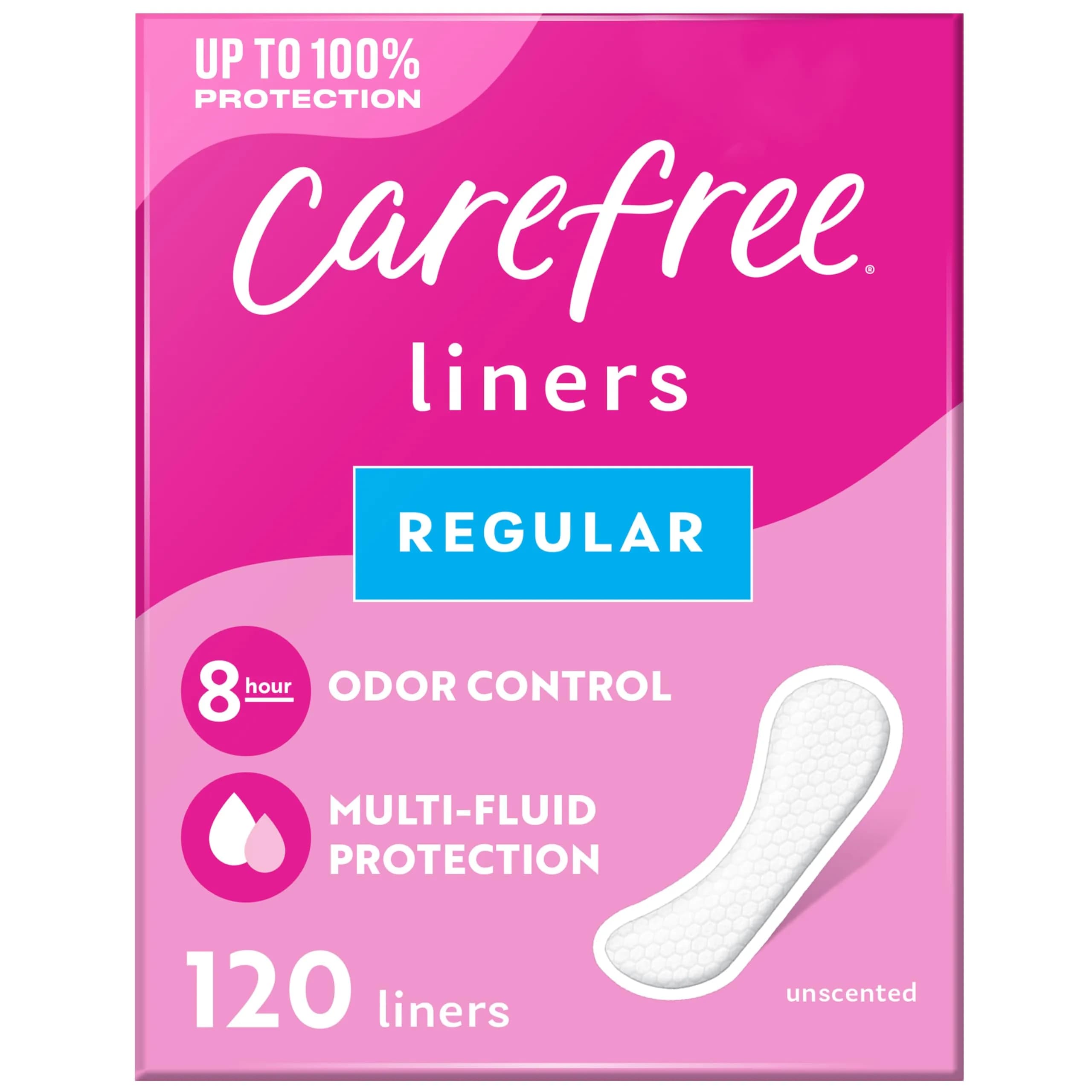 Carefree Regular Unscented Panty Liners 120 ct | 8-Hour Odor Control & Qwik-Dry Core