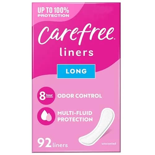 Carefree Long Unscented Panty Liners for Women, 92 Count | Odor Control & Breathable Cotton thumbnail 1