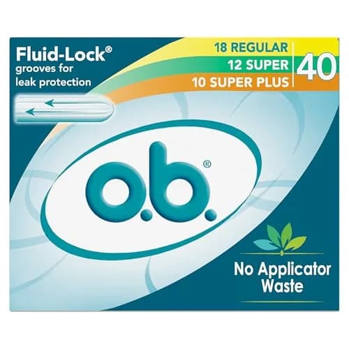 o.b. No Applicator Tampons Multipack (Regular/Super/Super Plus), 40 Count | Dermatologist Tested Tampon thumbnail 1