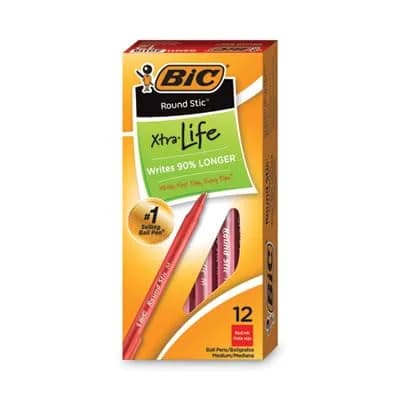 BIC Round Stic Xtra Life Ball Pen, Medium Point (1.0 mm), Red | Writes 40% Longer, Visible Ink Supply, Comfortable Grip thumbnail 2