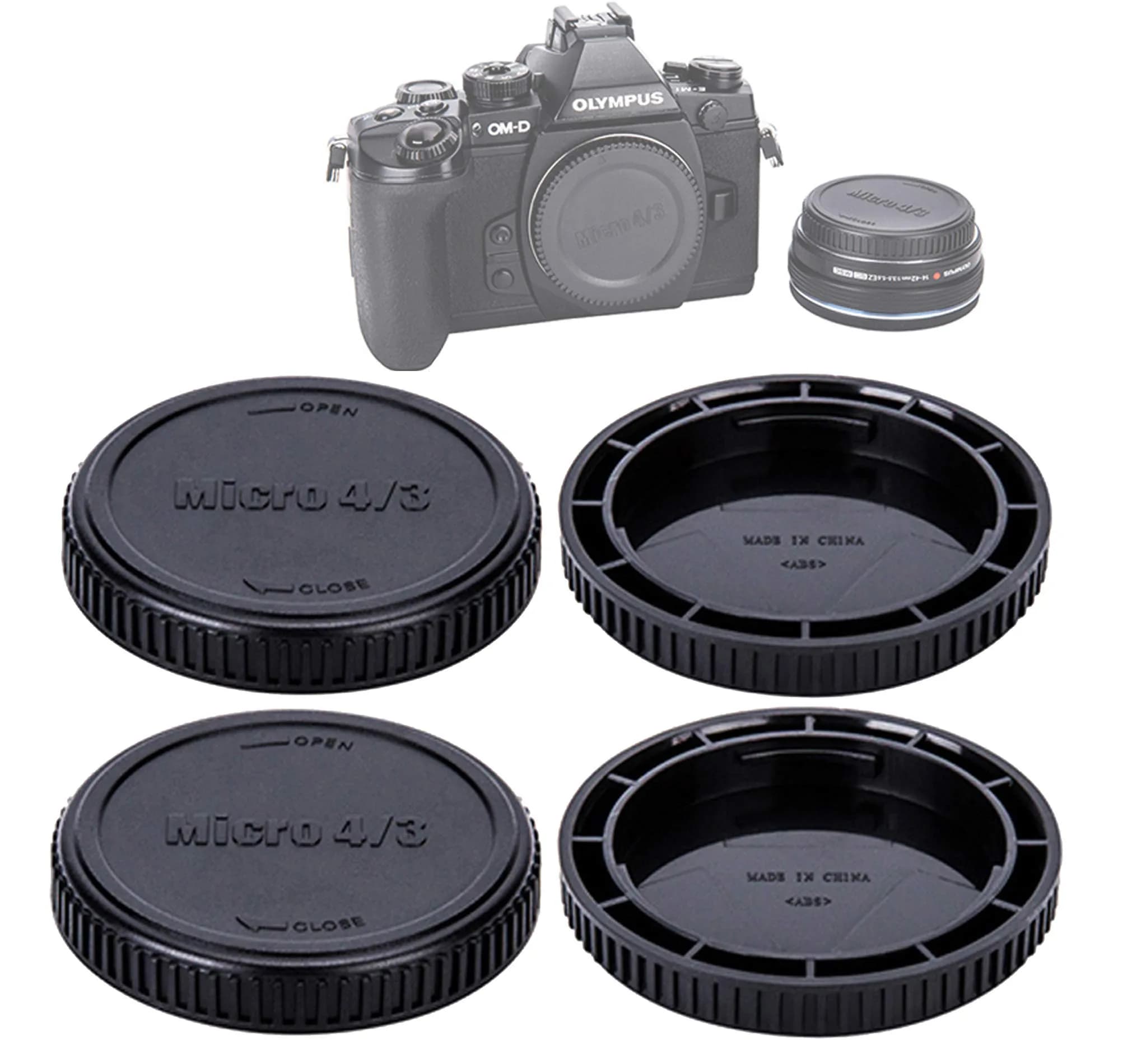 Fotasy M43 Lens Rear Cap & Camera Body Cap 2-Pack | Micro Four Thirds Dust Sensor Cover for Olympus/Panasonic - main product image