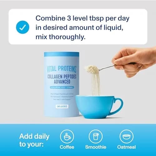Vital Proteins Collagen Peptides Powder Advanced with Hyaluronic Acid & Vitamin C, Unflavored 267ml (9.33 Oz) | Supports Skin Hydration & Collagen Production thumbnail 9