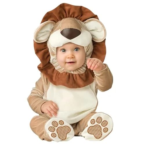 Fun World Lovable Lion Infant Costume Tan X-Small | Hooded Neck Jumpsuit with Snaps thumbnail 1
