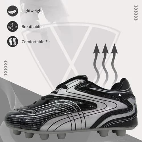 Vizari FG Soccer Cleats for Men, Women | FG Outdoor Football Shoes for Youth & Adults | Training, Matches & Practice Black/Silver thumbnail 3