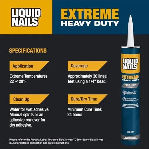 Liquid Nails LN-907 10 oz White Heavy Duty Construction Adhesive | Extreme All-Weather Bonding thumbnail 5