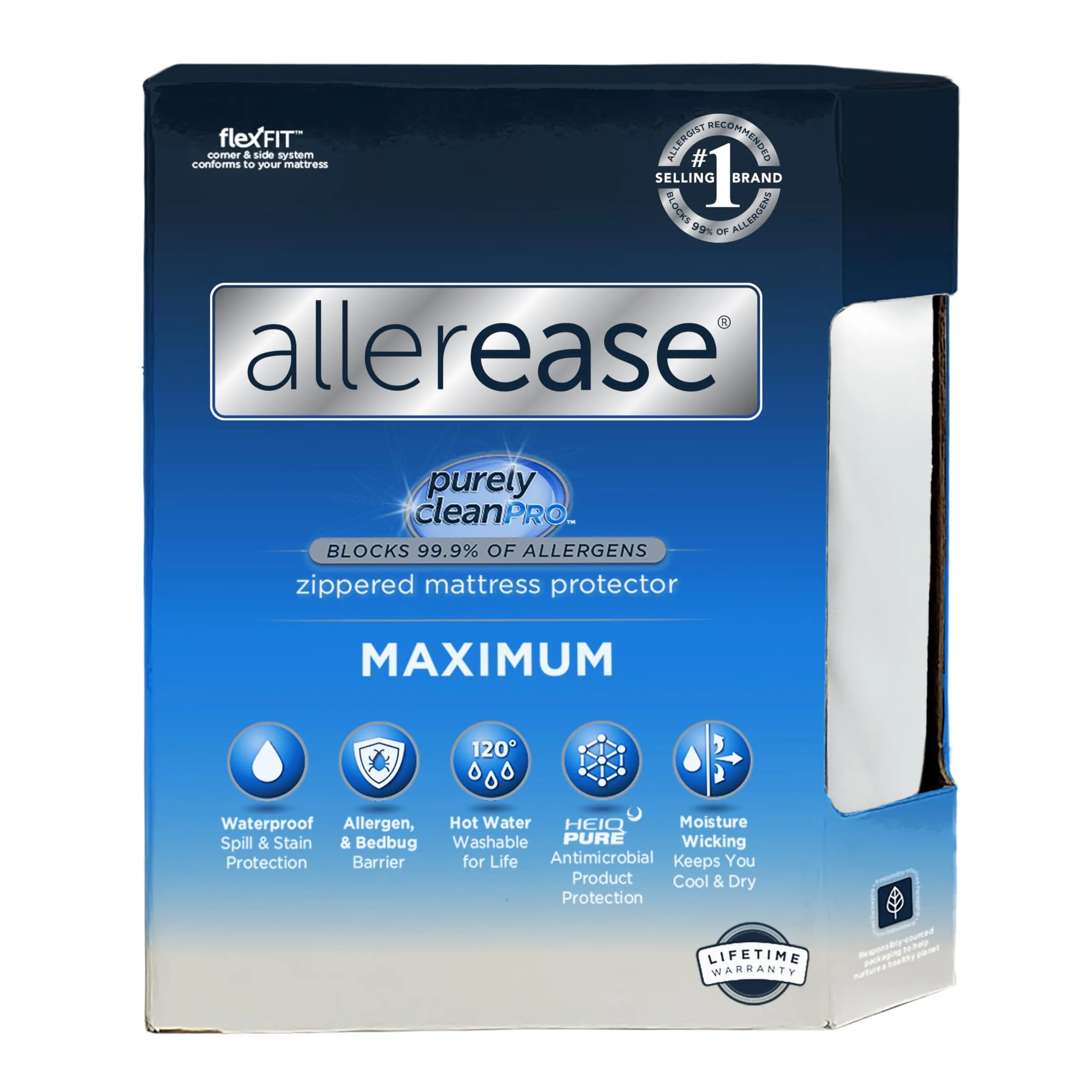 Aller-Ease Maximum Allergy Mattress Protector Queen Size | Waterproof, Zippered, Hypoallergenic — White