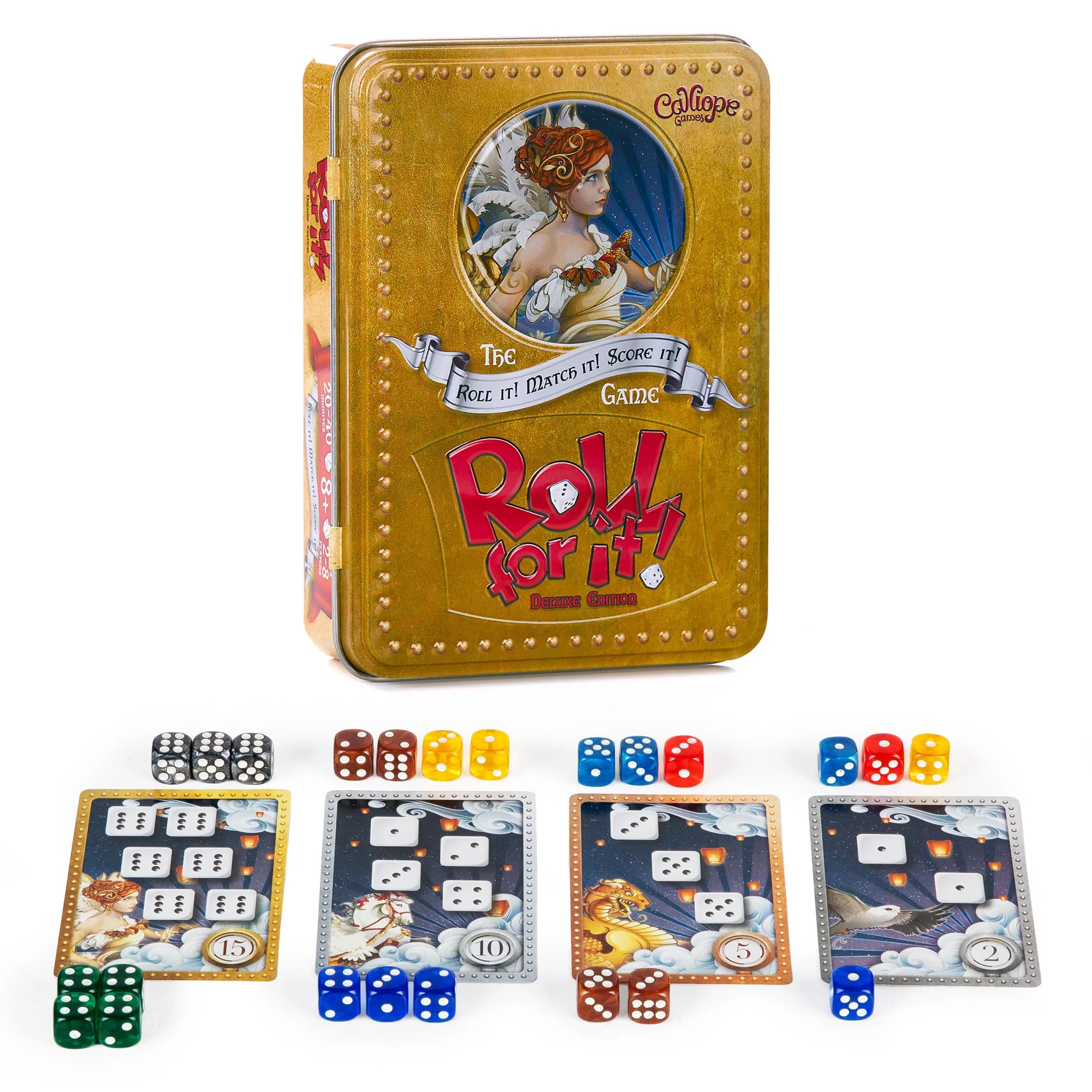 Calliope Roll for It! Deluxe Edition Dice Card Game 15.2cm (6in) | Strategy Game for 2-8 Players