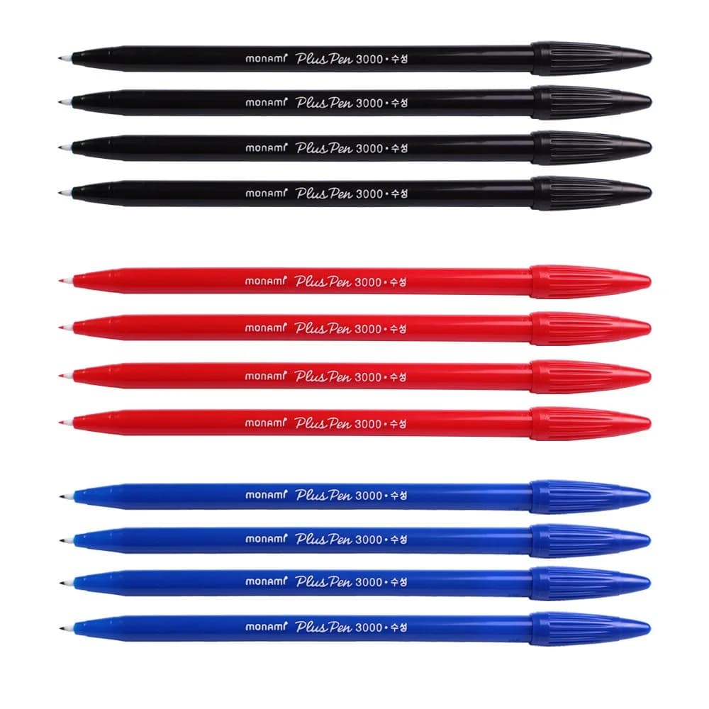 MONAMI Marking Pen Felt Tip Water Based Ink Complete Red,Blue,Black | 12 Pens, 0.3mm Fine Point, Korea - main product image