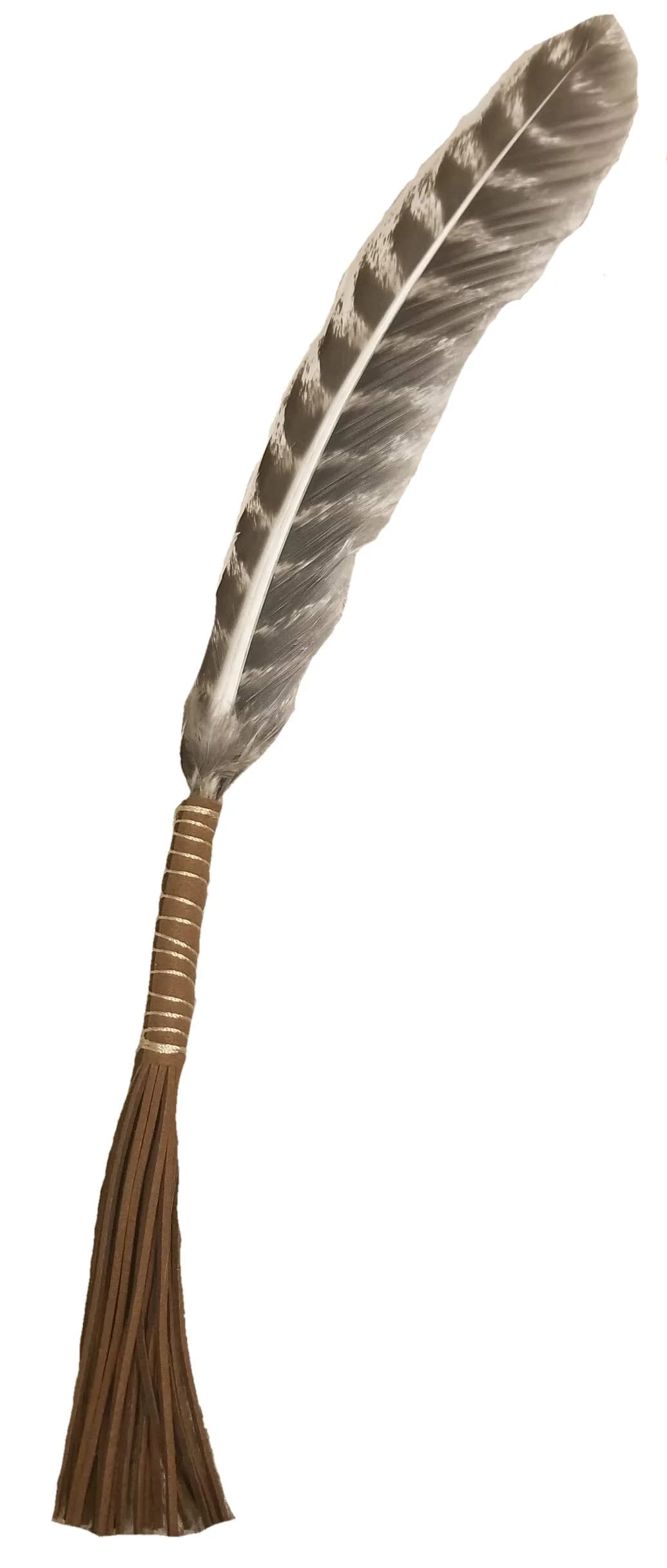 AzureGreen Leather Wrapped Smudging Feather with Leather Tassel | Ritual Smudging Accessory in Brown (10") - main product image