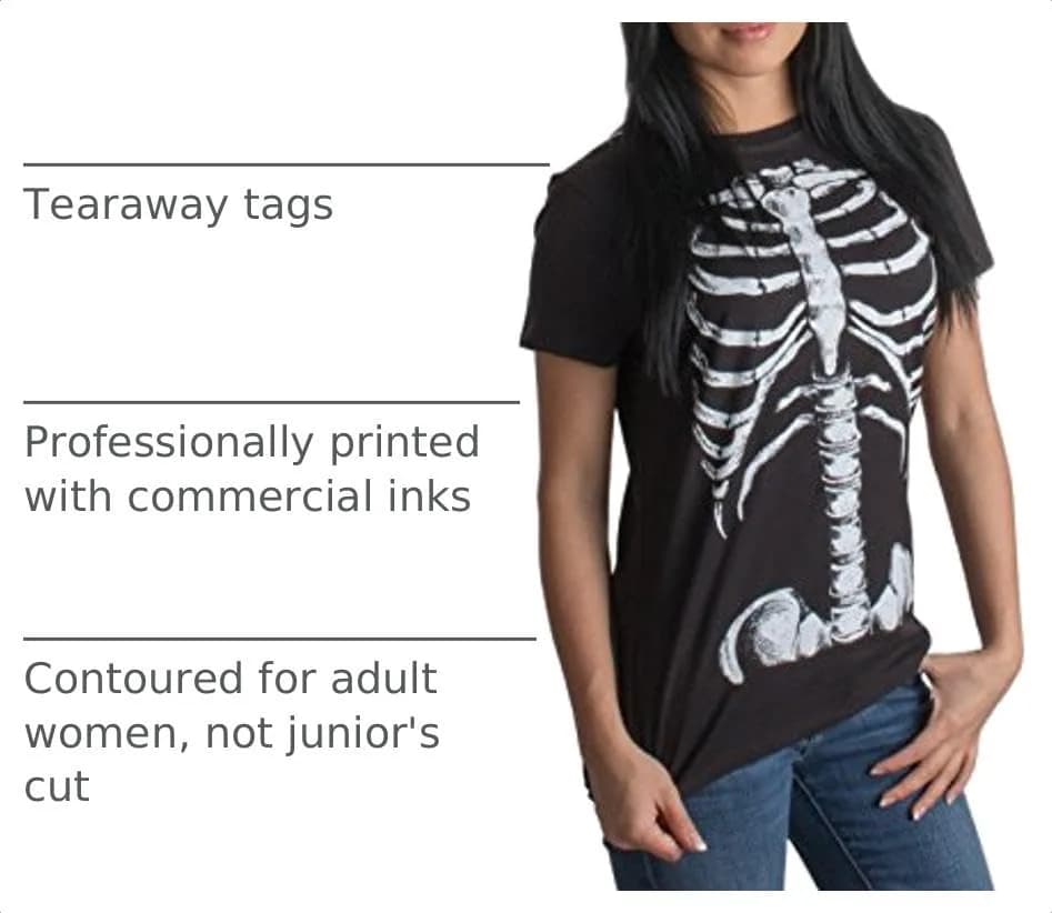 Ann Arbor T-shirt Co. Skeleton Rib Cage Jumbo Print Novelty Halloween Costume T-Shirt - Women's Large Black thumbnail 5