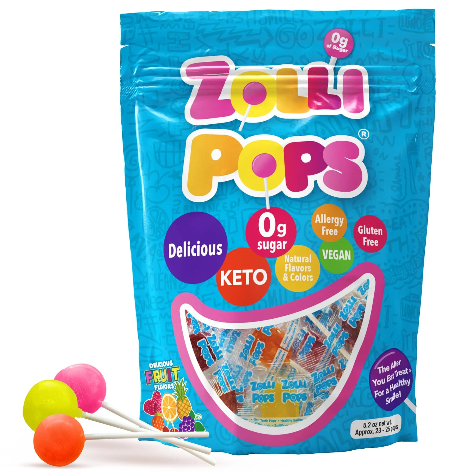 Zollipops Natural Fruit Variety Sugar-Free Lollipops 156g (5.5oz) | Dentist-Approved Clean Teeth Candy - main product image