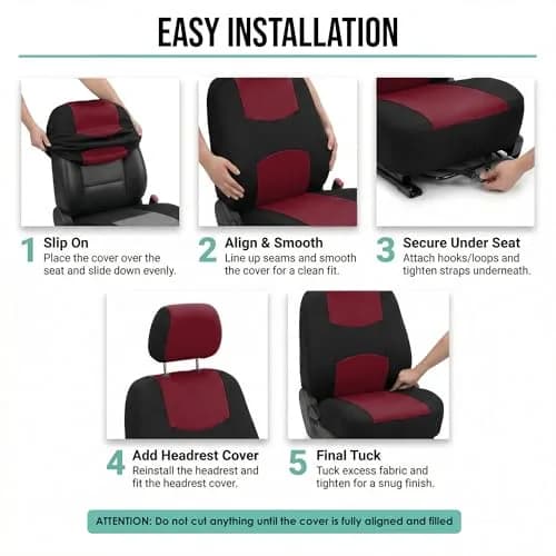 FH Group Cloth Car Seat Covers Set, Universal Fit Burgundy | Waterproof & Washable thumbnail 6