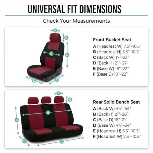 FH Group Cloth Car Seat Covers Set, Universal Fit Burgundy | Waterproof & Washable thumbnail 8