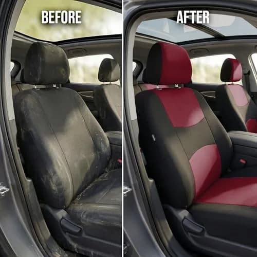 FH Group Cloth Car Seat Covers Set, Universal Fit Burgundy | Waterproof & Washable thumbnail 9