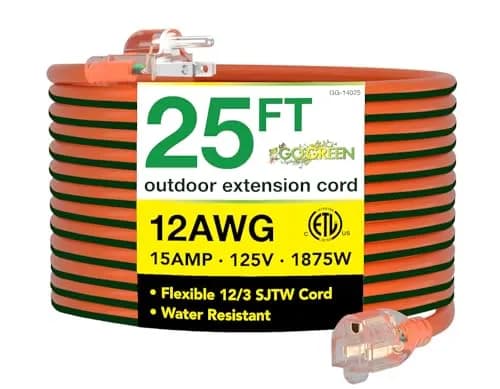 GoGreen Power GG-14025 7.62 m (25 ft) Contractor Grade SJTW Outdoor Extension Cord with Lighted End | Heavy Duty 15 Amp, 125 Volt thumbnail 1