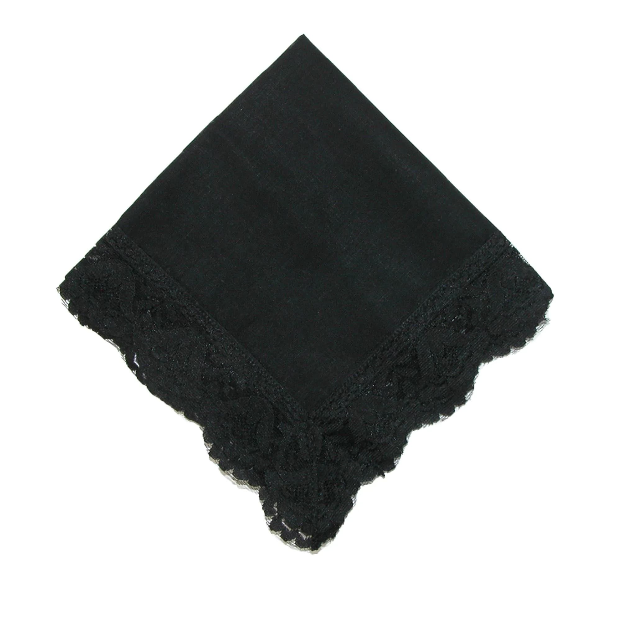 CTM Women's Twilight Beauty Black Lace Handkerchief 11.5 x 11.5 in | Elegant memorial accessory