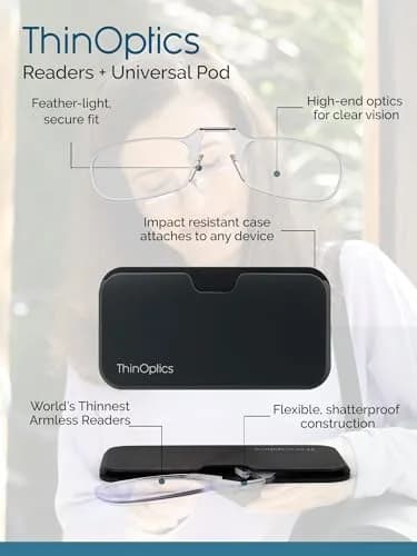 ThinOptics Pod Reading Glasses - Slim Armless Pocket Readers 2x | Ultra-Light, Portable & Durable thumbnail 4