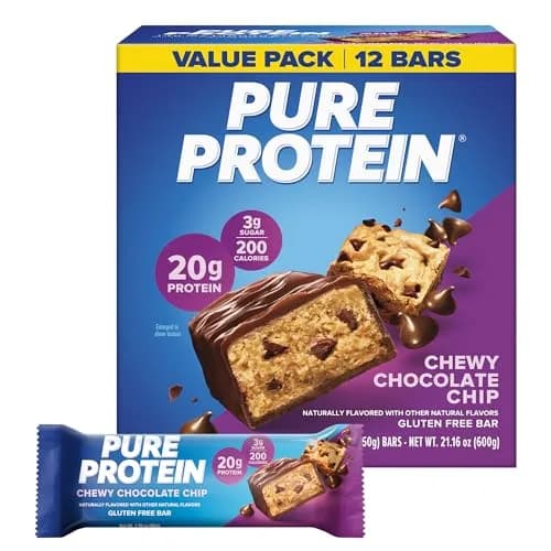 Pure Protein Chewy Chocolate Chip Protein Bars 12 Ct | 20g Protein Snack for Fitness Goals thumbnail 1