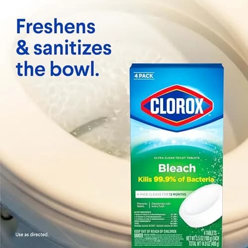 Clorox Ultra Clean Toilet Tablets Bleach 4 Count | Kills 99.9% of Bacteria & Prevents Stains thumbnail 5