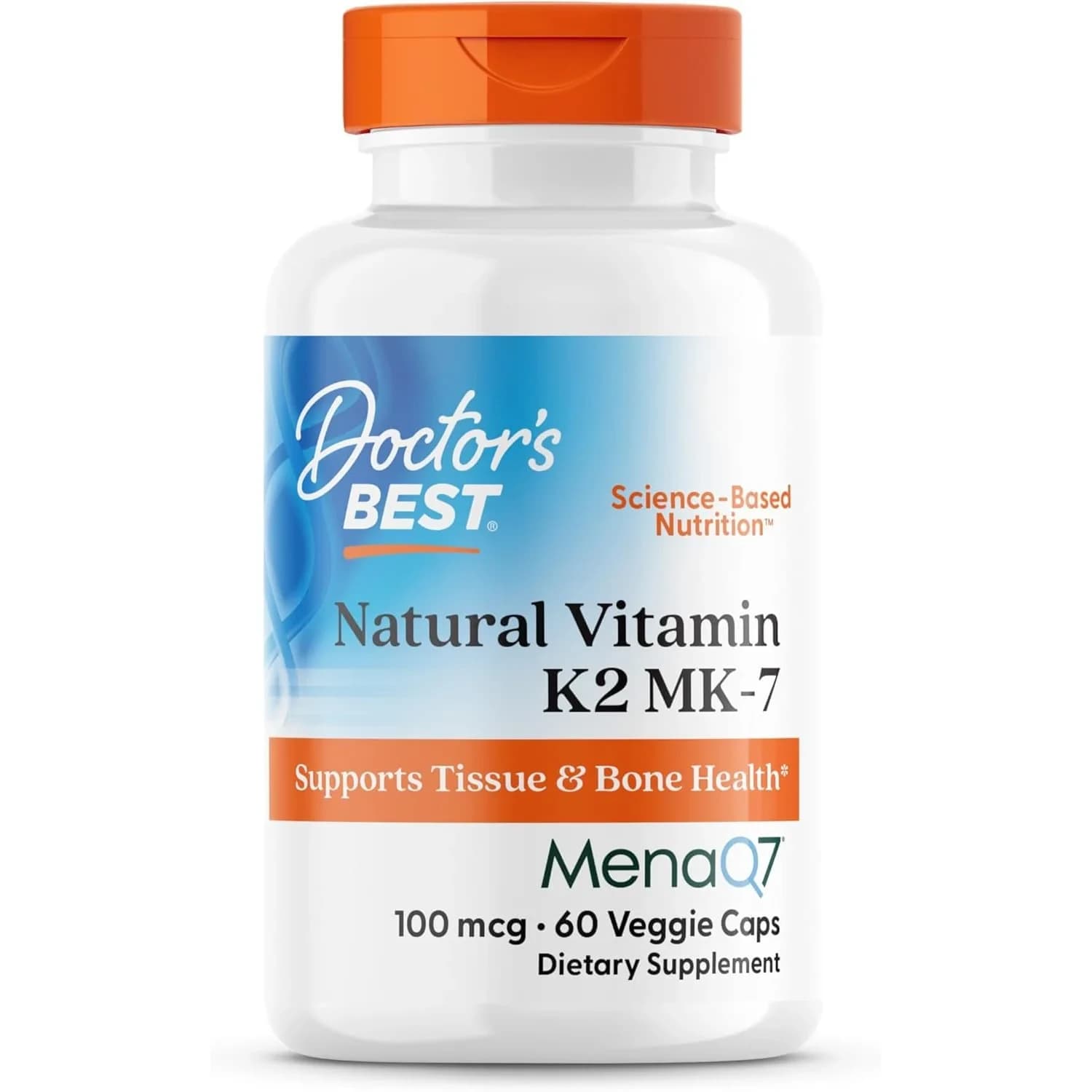 Doctor's Best Natural Vitamin K2 MK-7 Supplement 100 mcg (60 Veg Caps) | Bone & Soft Tissue Support with MenaQ7 - main product image