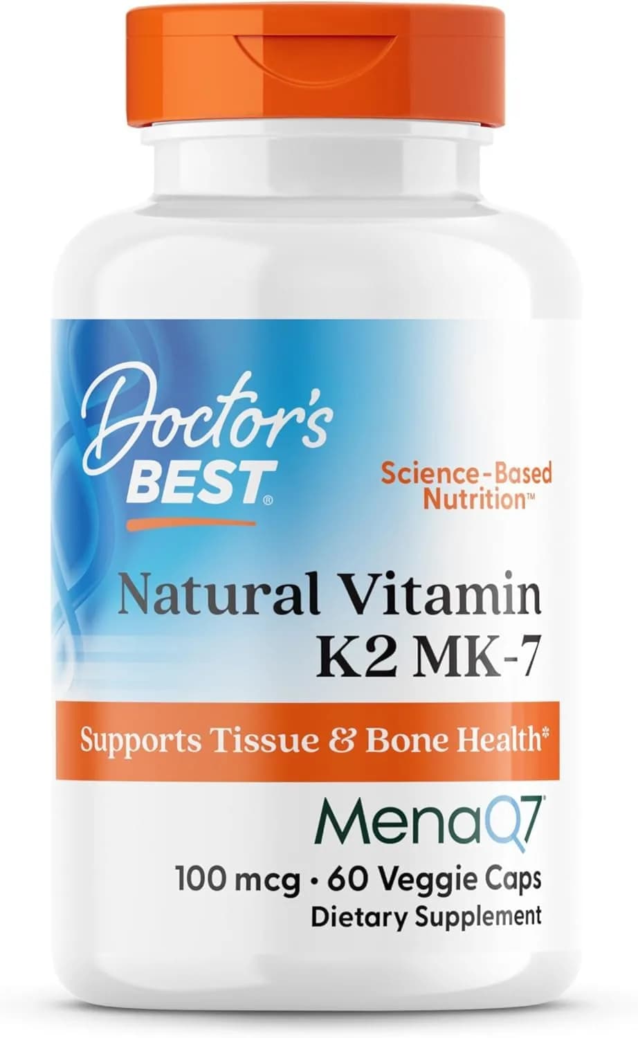 Doctor's Best Natural Vitamin K2 MK-7 Supplement 100 mcg (60 Veg Caps) | Bone & Soft Tissue Support with MenaQ7 — Unflavored