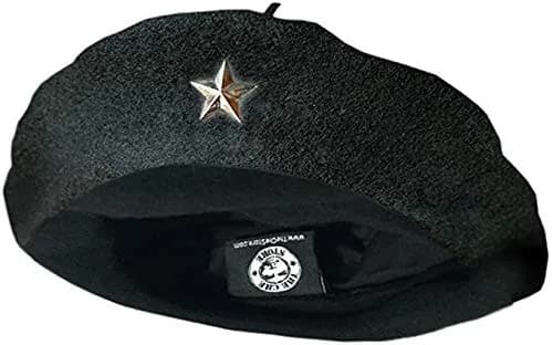 Che Guevara Store Black Original Beret with Silver Star, Large Size 60-63 cm (23.5-24.8") | Handmade Wool Military Style — Large