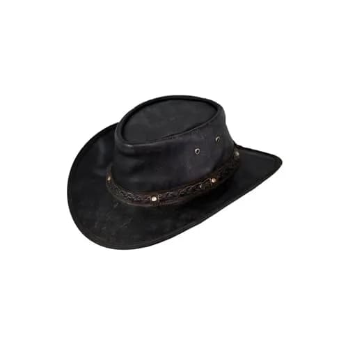 Outback Trading Iron Bark Leather Cowboy Hat 3-inch Brim, Chocolate, X-Large | UPF 50 Sun Protection thumbnail 1