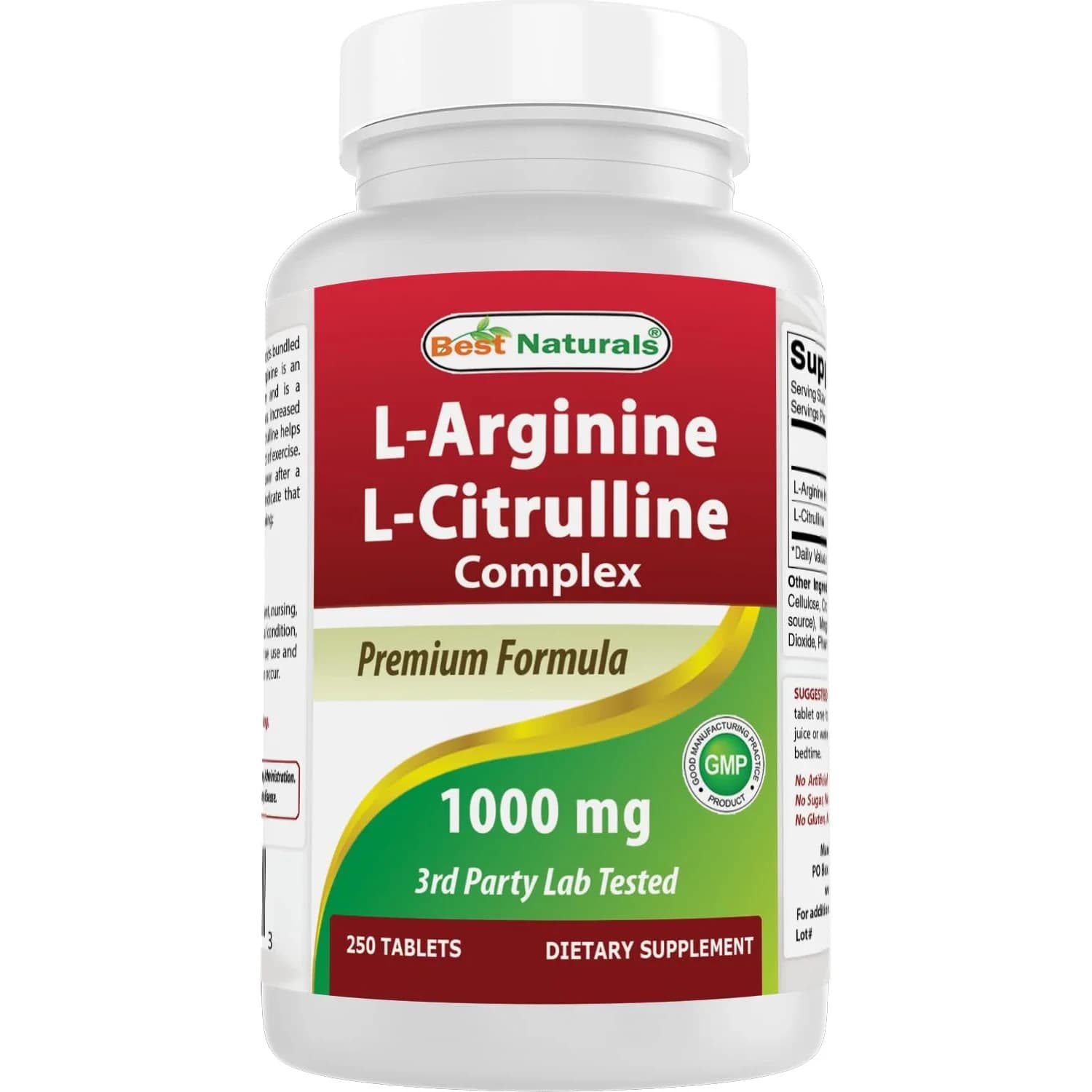 Best Naturals L-Arginine L-Citrulline Complex Tablets 250 Count | 1000mg Per Tablet, 3rd Party Tested - main product image