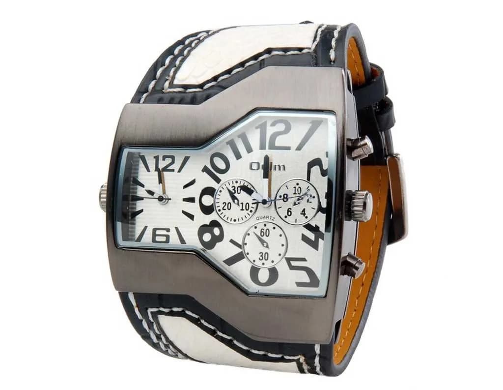 ShoppeWatch Dual Time Analog Quartz Watch 54mm (2.13 inch) | White Leather Band — White