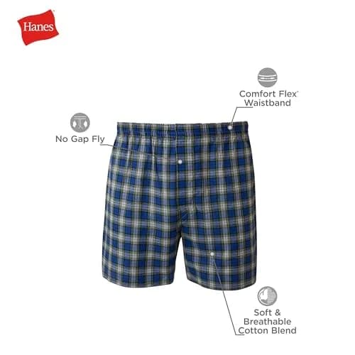 Hanes Men's Tagless Boxer With Exposed Waistband 5 Pack - Assorted Plaid, 156g (5.5oz) | Breathable Cotton Blend for Daily Comfort thumbnail 6