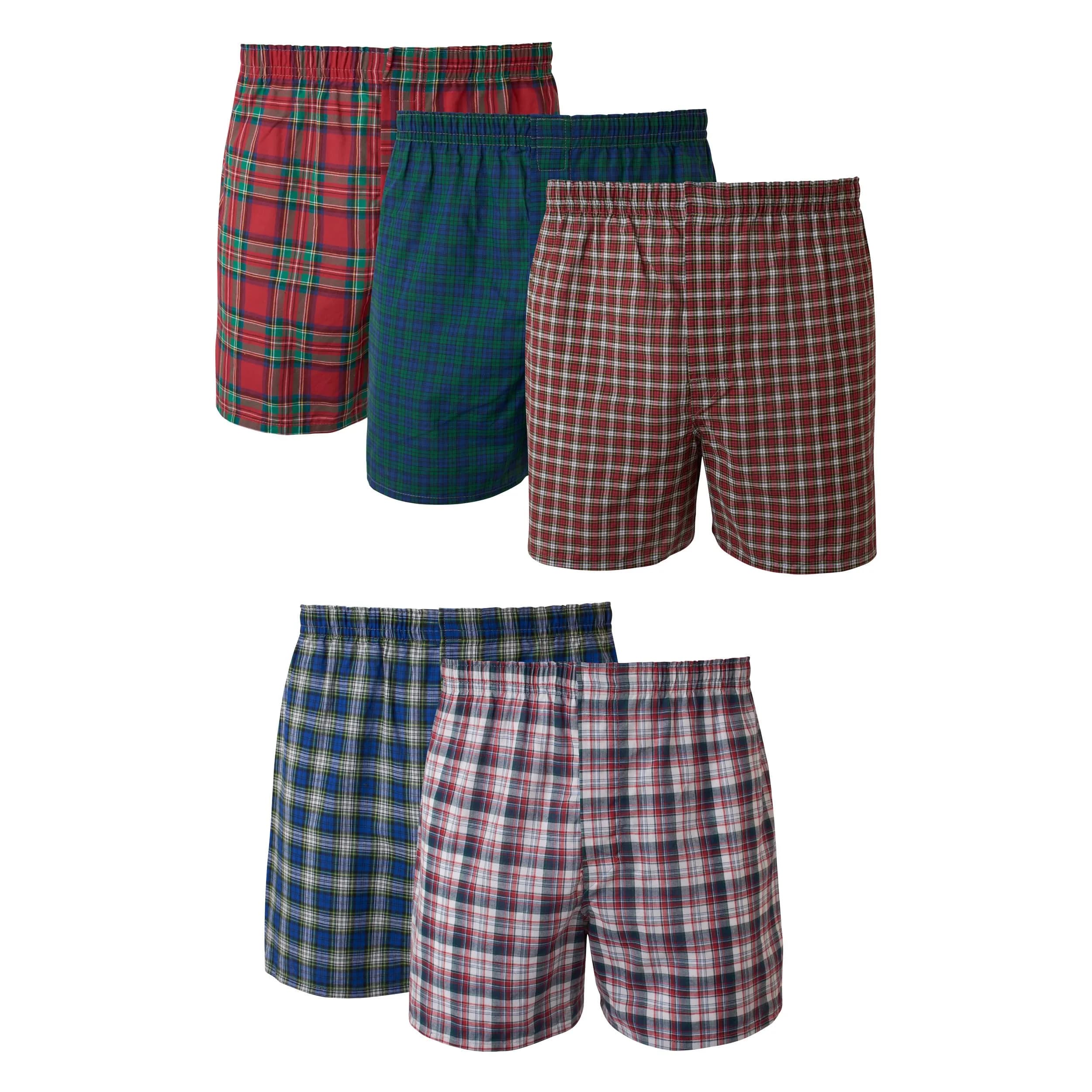 Hanes Men's Tagless Boxer With Exposed Waistband 5 Pack - Assorted Plaid, 156g (5.5oz) | Breathable Cotton Blend for Daily Comfort