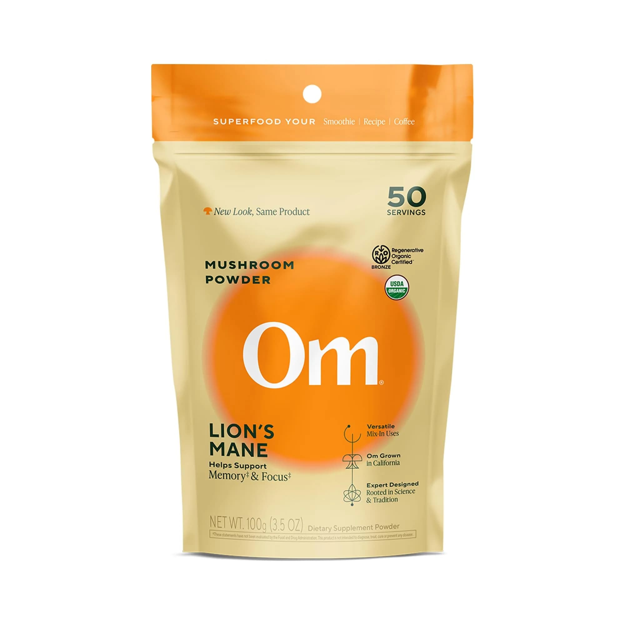 OM Mushroom Superfood Organic Lion's Mane Powder 200g (7.05 oz) | Supports Memory, Focus & Nerve Health — No Color