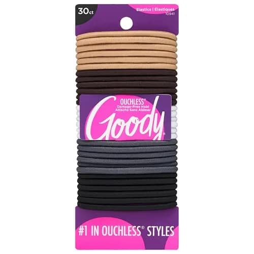 Goody Ouchless Elastic Hair Ties, 30 Count Neutrals, 4MM Rubber Bands | Gentle Hold for All Hair Types thumbnail 1