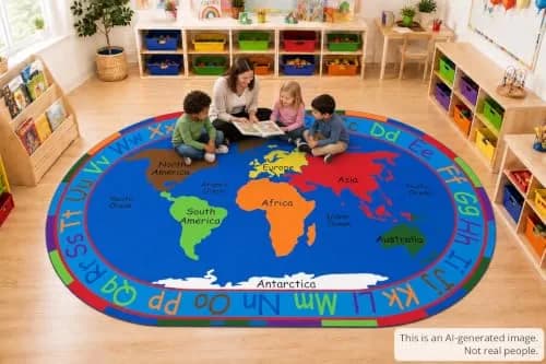 KIDCARPET.COM All Around The World Map Rug, 6' x 8'6" Oval | Educational Kids Rug for Classroom & Playroom thumbnail 5