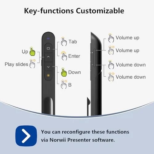 Norwii N76 Rechargeable Presentation Clicker with Laser Pointer & Customizable Buttons, 328ft Range | Plug & Play for PowerPoint, Keynote, Google Slides thumbnail 6