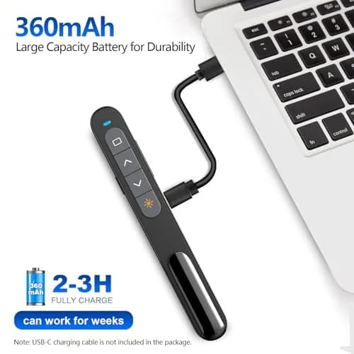Norwii N76 Rechargeable Presentation Clicker with Laser Pointer & Customizable Buttons, 328ft Range | Plug & Play for PowerPoint, Keynote, Google Slides thumbnail 2