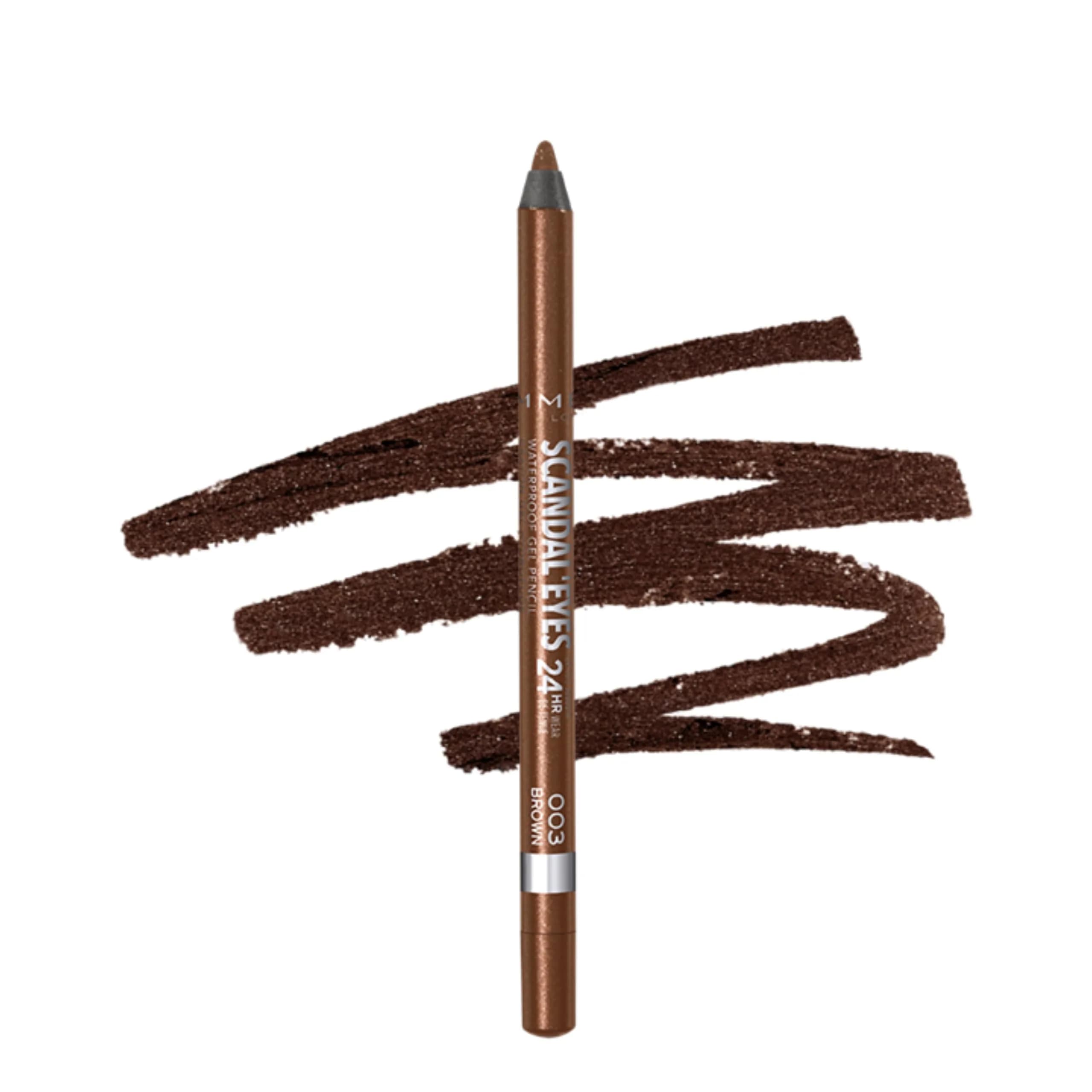 Rimmel Waterproof Gel Pencil Eyeliner 0.04oz | Long-Wearing, Smudge-Proof, Safe for Sensitive Eyes — 003 Brown