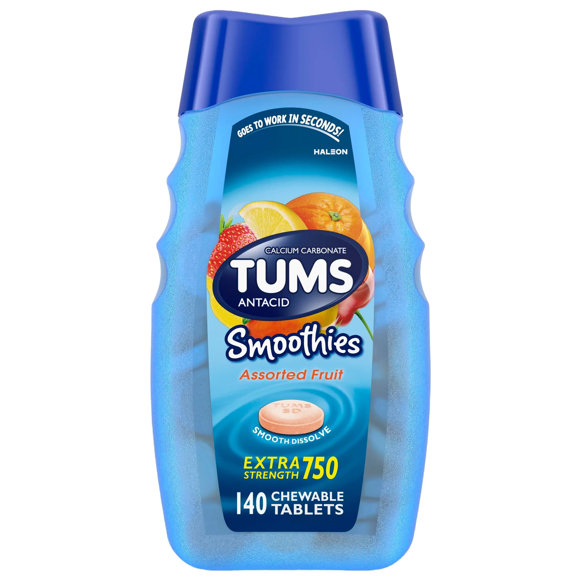 TUMS Smoothies Antacid Tablets 140 Count | Heartburn Relief in Assorted Fruit