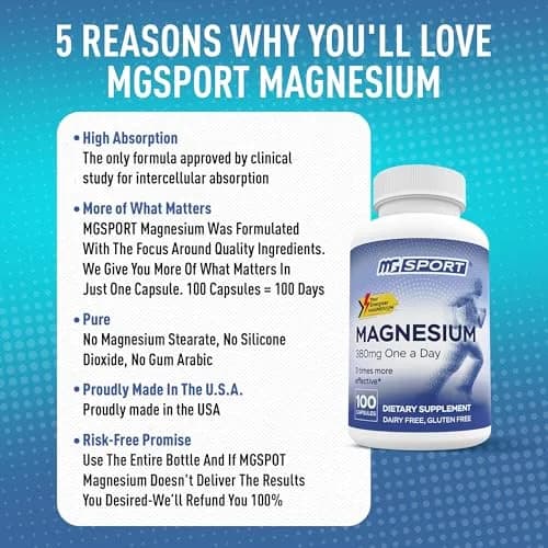 MgSport 100 Magnesium Supplement | Supports Muscles & Sleep, 100 Capsules, Unflavored thumbnail 5
