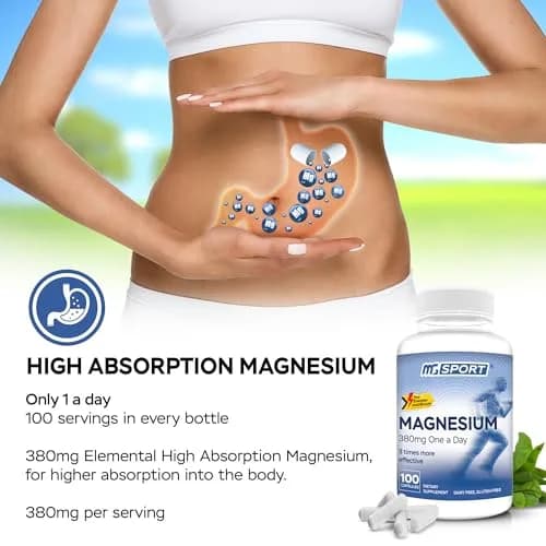 MgSport 100 Magnesium Supplement | Supports Muscles & Sleep, 100 Capsules, Unflavored thumbnail 2