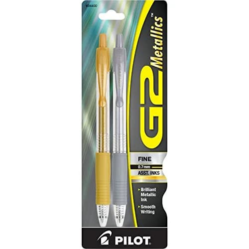 Pilot G2 Metallics Gel Roller Pens 0.7 mm | Gold & Silver Fine Point, Pack of 2 thumbnail 1