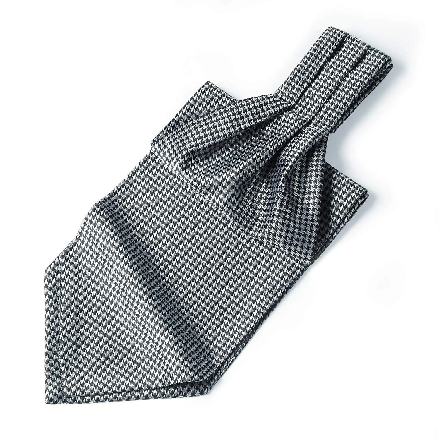 HISDERN Ascot Tie & Pocket Square Set 126cm (49.6") | Jacquard Woven Floral Paisley Polka Dot — D-grey & Black